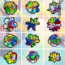 AHANDMAKER 24 Pcs Flowers Stained Glass Effect Paper Suncatchers Flowers Window Clings Sunflowers Lilies Roses DIY Kit Stained Suncatchers Kits for Windows Arts Crafts Decor Glass Window Door Decals