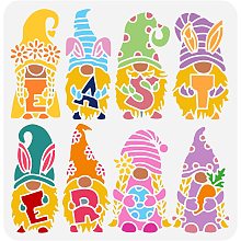 FINGERINSPIRE Easter Painting Stencil 11.8x11.8 inch 8 Styles Gnome Elf Stencil Template Easter Dwarf Stencil Plastic Bunny Egg Carrot Pattern Painting Stencil Reusable Stencil for Easter Decor