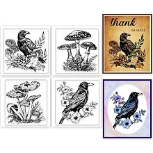 GLOBLELAND 4Pcs Mini Crows and Mushrooms Clear Stamps for DIY Scrapbooking Mini Mushrooms Flowers Silicone Clear Stamp Seals Transparent Stamps for Cards Making Photo Album Journal Home Decoration