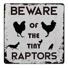 CAEATCABIN Metal Tin Signs Beware of Tiny Raptors Sign Funny Chicken Coop Decoration Square Vintage Decor for Hen House Farm Home Kitchen Outdoor 12 x 12 Inch