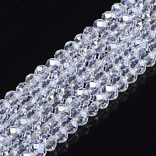 Arricraft Electroplate Glass Beads Strands, Pearl Luster Plated, Faceted, Rondelle, Clear, 6x5mm, Hole: 1mm, about 92~94pcs/strand, 17~17.5 inches(42.5~43.75cm)