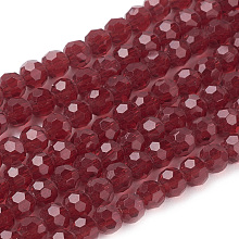 Honeyhandy Glass Beads Strands, Faceted, Round, Dark Red, 4mm, Hole: 1mm, about 98pcs/strand, 13.7 inch