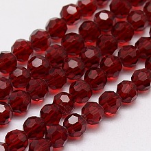 Honeyhandy Glass Beads Strands, Faceted, Round, Dark Red, 8mm, Hole: 1mm, about 70~72pcs/strand, 22.6 inch