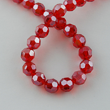 Honeyhandy Electroplate Glass Bead Strands, Pearl Luster Plated, Faceted, Round, Red, 8x7mm