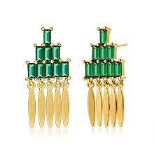 Honeyhandy Brass Micro Pave Cubic Zirconia Stud Earrings, Tassel Earrings, Green, Golden, 26x12mm