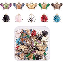 SUPERFINDINGS 60Pcs 10 Colors Ladybug Enamel Charms and Butterfly Pendants Enamel Animal Charms for Necklace Bracelet Earrings DIY Supplies