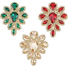 FINGERINSPIRE 3PCS Rhinestone Applique Siam Emerald Topaz Teardrop Shape Rhinestone Appliques Wedding Bridal Crystal Patches Fancy Beaded Flower Patch for Women Clothes Costume Decoration