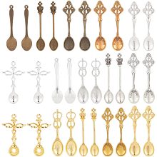 PandaHall Elite 30pcs Mini Shovel Spoon, 15 Style Alloy Spoon Pendant Charms Little Charm Micro Scoop Pendants for Home Supply Necklace Spoon