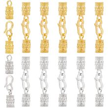 PandaHall Elite 12 Sets S Hook End Caps Golden Silver Leather Cord End Caps with S Hooks Alloy Cord Ends with S-Hook Clasps for Beading Thread Necklace Bracelet Braid Rope Tail, 5.5mm Inner Diameter