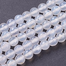 Honeyhandy Natural White Agate Beads Strands, Faceted, Round, White, 8mm, Hole: 1mm, about 45~47pcs/strand, 15 inch