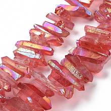 Natural Quartz Crystal Points Beads Strands, Dyed, Nuggets, Cerise, 15~30x4~8x4~7mm, Hole: 1mm, 8 inch