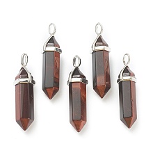 Honeyhandy Natural Tiger Eye Pendants, with Platinum Tone Brass Findings, Bullet, 39.5x12x11.5mm, Hole: 4.5x2.8mm