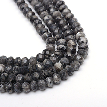 Honeyhandy Faceted Rondelle Dyed Natural Sesame Jasper/Kiwi Jasper Bead Strands, Gray, 8~9x5~6mm, Hole: 1mm, about 70pcs/strand, 14.5 inch