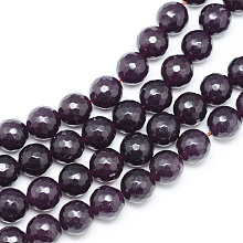 Honeyhandy Natural White Jade Bead Strands, Dyed, Faceted, Round, Purple, 8~9mm, Hole: 1mm, about 46pcs/strand, 14.76~14.96 inch(37.5~38cm)