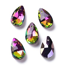 Honeyhandy Faceted Teardrop Glass Pendants, Flamingo, 16x9x5mm, Hole: 1mm