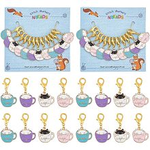 NBEADS 24 Pcs Cup with Cat Stitch Markers, Enamel Alloy Crochet Stitch Marker Charms Removable Lobster Claw Clasps Locking Stitch Marker for Knitting Weaving Sewing Jewelry Making