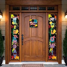 Arricraft 3 Pcs/Set Happy Birthday Banner Door Hanging Let's Glow Banner Flag Hanging Decorations Couplet Sign Set for Birthday Party Home Front Door Decor 70.8x11.8in