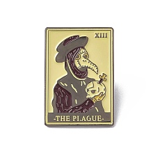 Honeyhandy Plague Doctor/Crow with Sickle Tarot Card Enamel Pin, Gunmetal Brass Brooch for Backpack Clothes, Yellow, 30x21x2mm, Pin: 1.2mm.