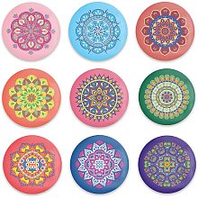 GLOBLELAND 9Pcs Mandala Pattern Pinback Buttons Flowers Brooch Pins Picnic Camping Button Badges for Adults Kids Men or Women, 2.3Inch, Mixed Color, Matte Surface