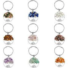 SUPERFINDINGS 36Pcs 9 Styles Tree of Life Keychain Natural Crystal Stones Handmade DIY Keychain Charm Pendant Gemstones Key Chain Charm for Handmade DIY Bag Charms Keyring