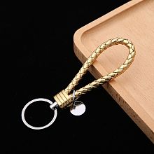 Honeyhandy PU Leather Knitting Keychains, Wristlet Keychains, with Platinum Tone Plated Alloy Key Rings, Gold, 12.5x3.2cm