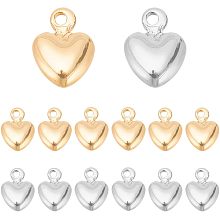 Arricraft 80 Pcs Heart Brass Charms, 2 Colors Platinum & Golden 3D Heart Beads with Loop Metal Sweet Love Heart Pendant Spacer Loose Beads for Jewelry DIY Crafts