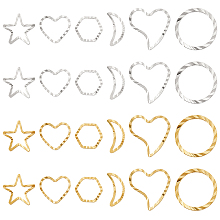 AHANDMAKER 120 Pcs Brass Linking Rings Circle Frames Pendants Connector Charms, 12 Styles Heart Moon Star Hexagon Jump Ring Jewelry Findings, for Necklace Dangle Earring Making