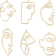 OLYCRAFT 12pcs Open Bezel Charms Abstract Human Face Open Back Bezel Pendants Brass Open Frame Pendants Hollow Mold Pendants Strap Ring For Resin Jewelry Making - Light Gold