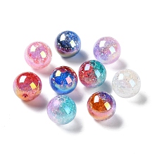 Honeyhandy UV Plating Transparent Crackle Acrylic Beads, AB Color, Round, Mixed Color, 16x15.5mm, Hole: 3mm