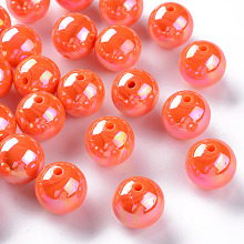 Honeyhandy Opaque Acrylic Beads, AB Color Plated, Round, Orange Red, 20x19mm, Hole: 2~3mm, about 111pcs/500g