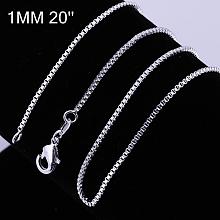 Honeyhandy Brass Box Chain Fine Necklaces, with Lobster Claw Clasps, Silver Color Plated, 20 inch, 1mm