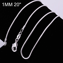 Brass Round Snake Chain Fine Necklaces, with Lobster Claw Clasps, Silver Color Plated, 20 inch, 1mm