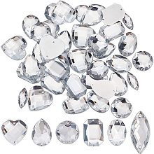 FINGERINSPIRE 96 Pcs 6 Style Acrylic Rhinestone Gems with Holes Clear Flat Back Acrylic Jewels Crystals Sew on Rhinestone for DIY Costume (Round & Oval & Teardrop & Polygon & Heart & Horse Eye)