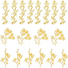 BENECREAT 24Pcs 3 Style 18K Gold Plated Tree Branch Multi Holes Charms with Rhinestone, Branch with Flower Pendant for Handmade Jewelry Making Accessory Crafts