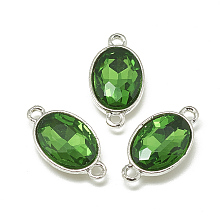 Honeyhandy Alloy Glass Links connectors, Faceted, Oval, Platinum, Green, 22x12x6mm, Hole: 1.5mm