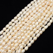 Honeyhandy Grade B Natural Cultured Freshwater Pearl Beads Strands, with Screw Thread, Rice, Creamy White, 6~7mm, Hole: 0.8mm, about 36~38pcs/strand, 12.99 inch(33cm)