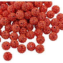 Pandahall Elite About 100 Pcs 10mm Clay Pave Disco Ball Czech Crystal Rhinestone Shamballa Beads Charm Round Spacer Bead for Jewelry Making Orange