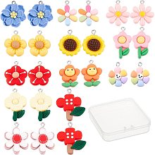 SUNNYCLUE 1 Box 24Pcs 12 Style Resin Charms Sunflower Charm Sakura Pendant Cartoon Flower Tulip Charms for Jewelry Making Earring Findings Necklace Keychain Supplies Adult Women