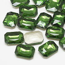 Honeyhandy Pointed Back Glass Rhinestone Cabochons, Faceted, Rectangle Octagon, Emerald, 14x10x4mm