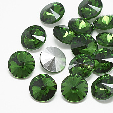 Honeyhandy Pointed Back Glass Rhinestone Cabochons, Rivoli Rhinestone, Back Plated, Faceted, Cone, Emerald, 14x7mm