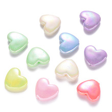 Honeyhandy Opaque Acrylic Beads, AB Color Plated, Heart, Mixed Color, 14x15.5x5mm, Hole: 1.6mm, about 840pcs/500g