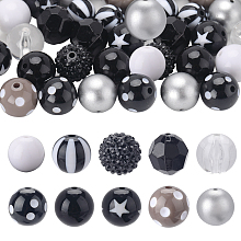 SUNNYCLUE 50Pcs 10 Style Halloween Theme Acrylic Beads, with Resin Rhinestone, Round, Mixed Color, 16~20x15~20mm, Hole: 2~3mm, 5pcs/style