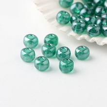 FGB 6/0 Round Glass Seed Beads, Transparent Colours Lustered, Medium Aquamarine, 4x3mm, Hole: 1mm, about 4800pcs/pound