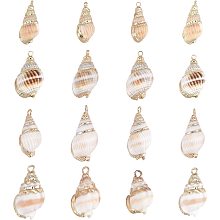 SUNNYCLUE 1 Box 16Pcs 4 Style Ocean Beach Spiral Seashells Craft Charms Connectors Pendant Conch Shells Charms with Plated Golden Loop Bail for Bracelet Necklace Making Craft Supplies