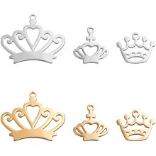 BENECREAT 12Pcs 3 Style Stainless Steel Flat Crown Pendants Gold Metal Charms for DIY Bracelets Necklace Making