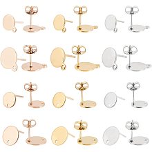 DICOSMETIC 48Pcs 4 Sizes 3 Colors 2 Styles Stainless Steel Flat Round Stud Earring Findings Flat Round Earring with Loop Pin Ball Post with Earring Backs for DIY Earring Making Findings