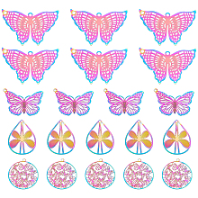 NBEADS 32 Pcs Stainless Steel Butterfly Filigree Pendants, 4 Styles Butterfly Hollow Filigree Charms Rainbow Etched Metal Embellishments for DIY Earring Necklace Jewelry Making