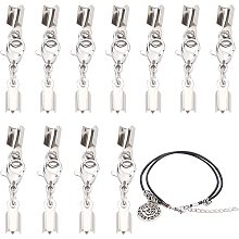 PandaHall Elite 20 Set Lobster Claw Cord Ends 304 Stainless Steel Fold Over Cord End Caps Connector Silver Cord Crimp End Tips with Lobster Claw Clasps for Necklaces Bracelets Jewelry Making DIY Craft