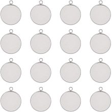 UNICRAFTALE 30pcs 20mm Stainless Steel Pendant Cabochon Settings Flat Round Blank Bezel Pendant Trays for DIY Earring Necklace Jewelry Making 27x22x2mm Hole 3mm