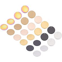 UNICRAFTALE 30Pcs 6 Colors Flat Round Vacuum Plating 304 Stainless Steel Charms Blank Stamping Tag Smooth Pendant for DIY Jewelry Making